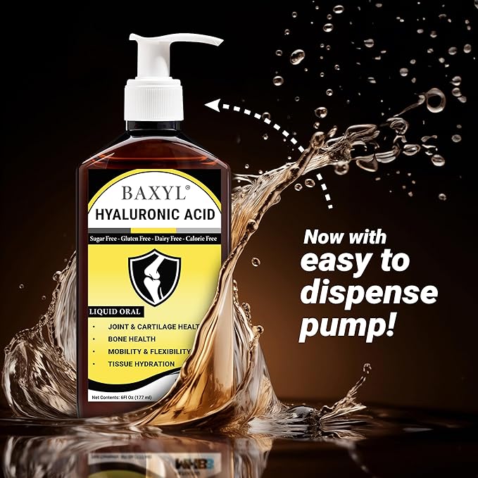 BAXYL Liquid Hyaluronic Acid Supplement - Natural Citric Acid, Potassium Sorbate Ingredients Formulated Flavorless Syrup - Provide Healthy Cartilage & Bone Formation - 3 Bottles of 6 Fl Oz
