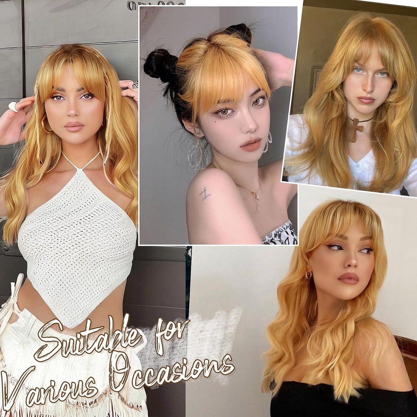 BARSDAR Real Human Hair Clip in Bangs - Human Hair Clip in Bangs for Women - Golden Blonde Thick Bangs Extensions Fringe with Temples Dyeable Real Hair Bangs Hairpieces - Dark Golden Blonde