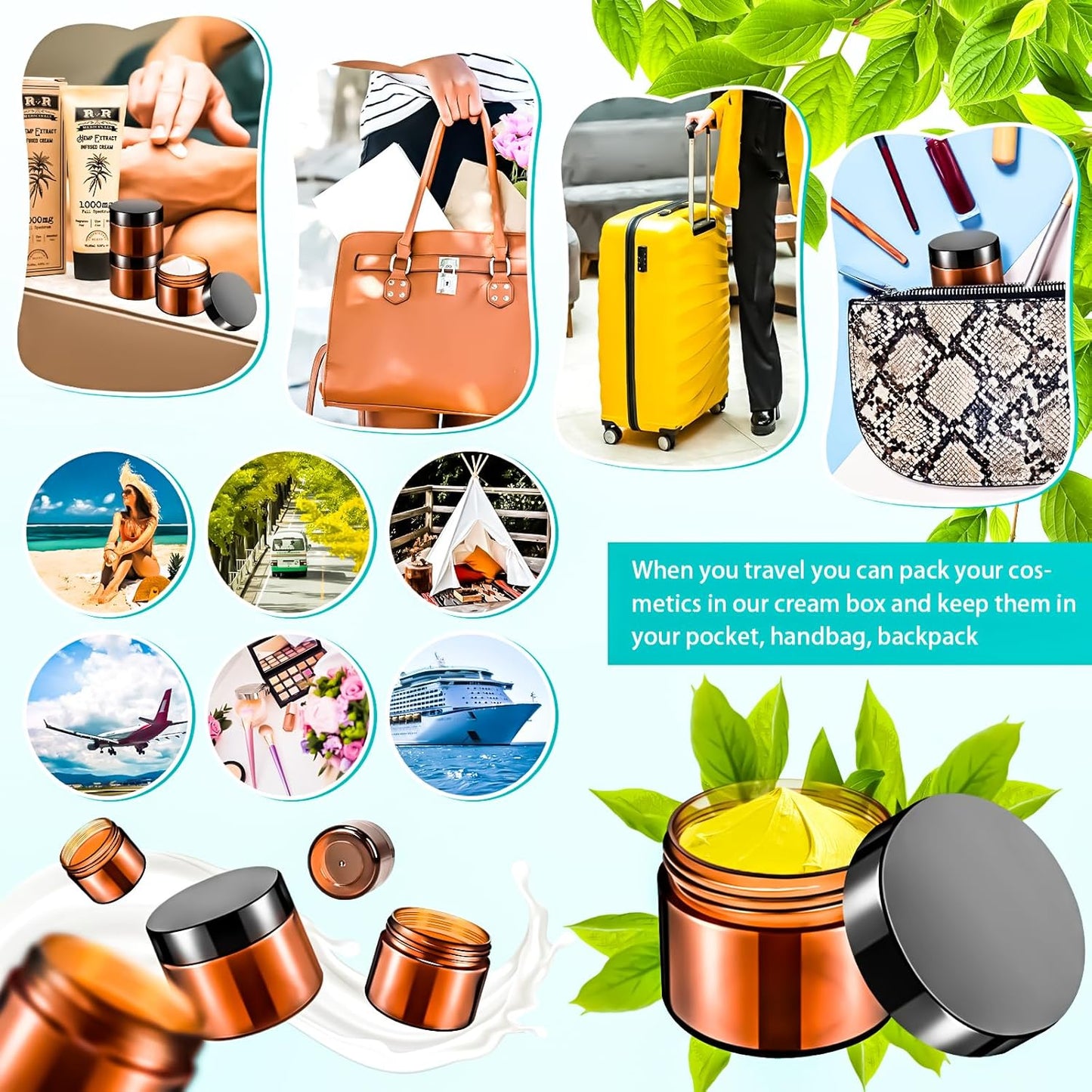 MotBach 35Pack Amber 20g Plastic Jars Containers, 20ml Travel Size Container Jars with Lids, 0.7oz Small Travel Cosmetic Container Jar for Toiletries Cream Makeup Cosmetic LipBalm Sample Powder Lotion