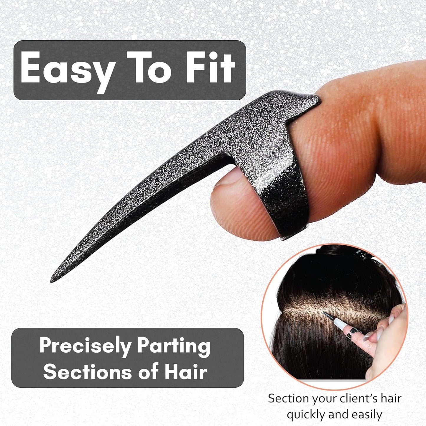 Quick Braid Aid Finger Parting Tool - Stainless Steel Stitch Braiding Tools for Durable Dreadlocks Wig & Installation of Human Hair Extensions Beader Tool (Black Glitter)