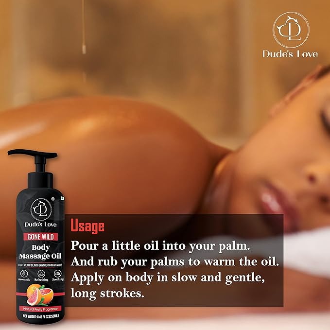 Organic - Grapefruit Full Edible Body Massage Oil - Refreshing, Calming | No Stain & Non-Sticky | with Fractionated Coconut Oil, Grapefruit & Lime Oil - 8.45 Fl Oz