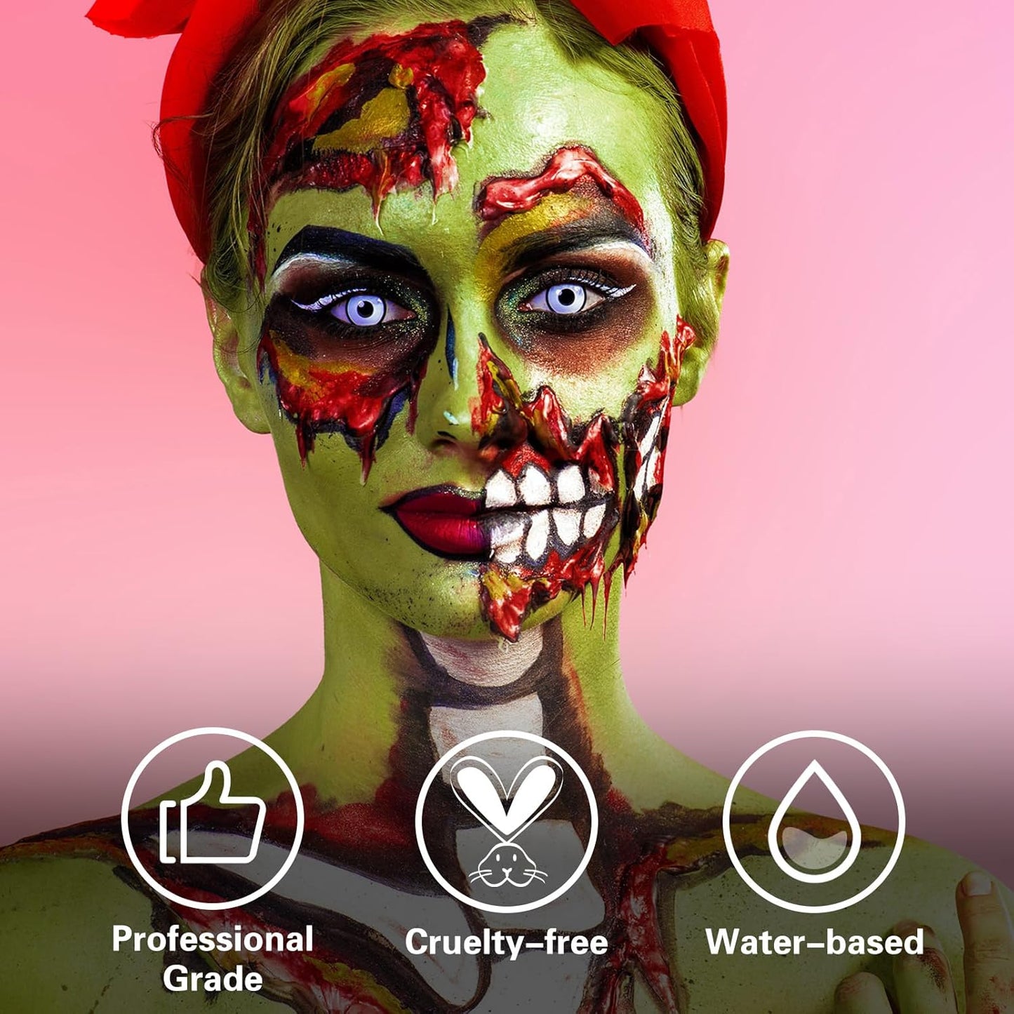 BOBISUKA Ogre Green Face Body Paint, Water Based Face Painting for Art Theater Halloween Party Cosplay Clown SFX Makeup for Women Adults, Non-Toxic Washable