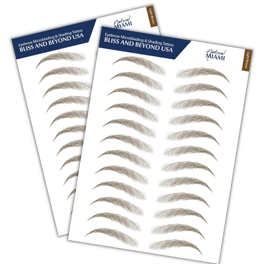 Bliss and Beyond USA 2 Sheets Long Lasting Natural Looking Eyebrow Tattoo Stickers for Alopecia, Chemo, Cancer Gift - Waterproof, Same Size (Natural Miami, Light Brown)