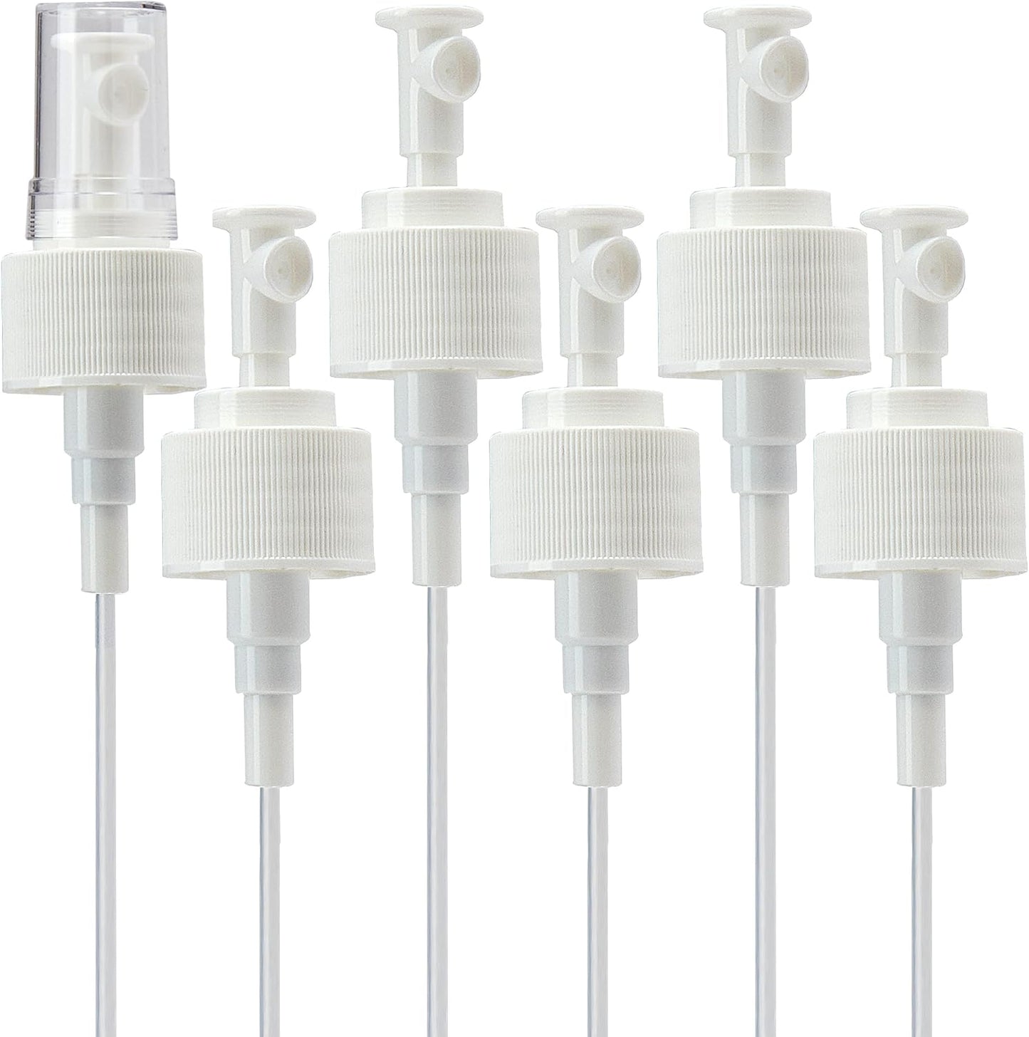 Leak Proof Fine Mist Spray Head 6 Pk. Plunger Sprayer Replacement Cap for Large Bottles, BPA-free 24/410 Thread Fingertip Pump Mister Top with 9.25 in. Tube for Home, Cleaning, Beauty + Hair Care