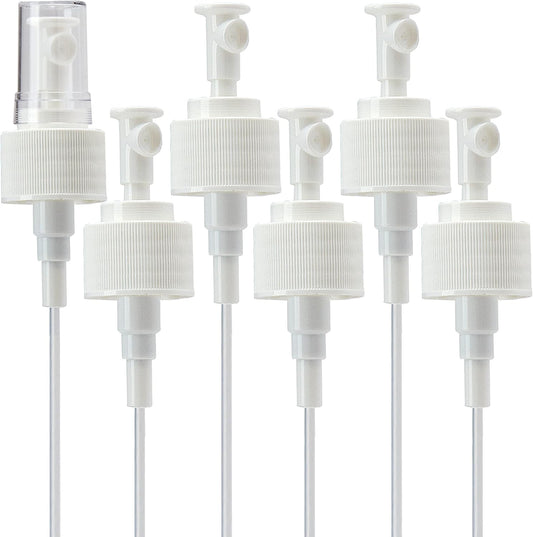 Leak Proof Fine Mist Spray Head 6 Pk. Plunger Sprayer Replacement Cap for Large Bottles, BPA-free 24/410 Thread Fingertip Pump Mister Top with 9.25 in. Tube for Home, Cleaning, Beauty + Hair Care