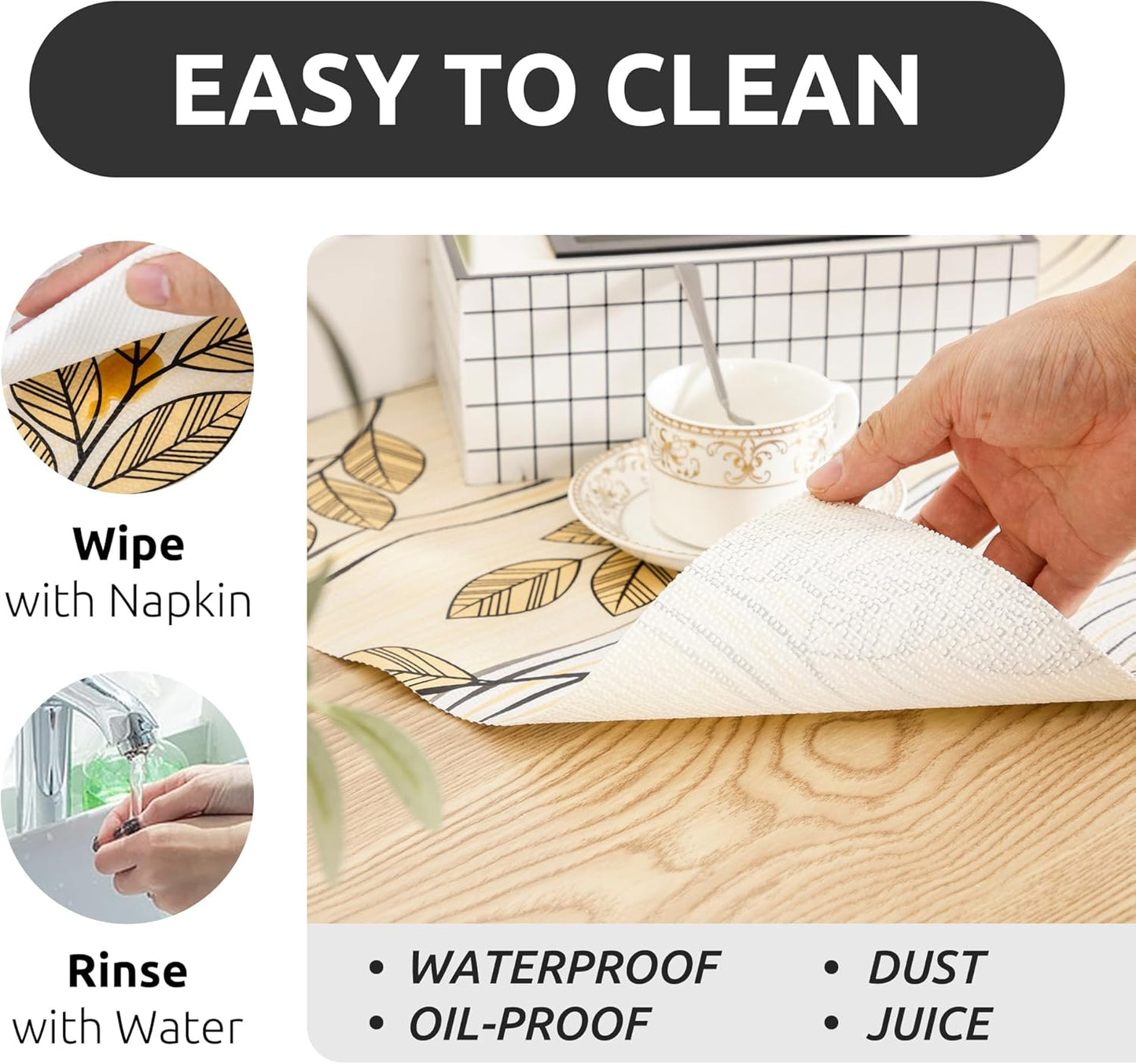 RAY STAR 12X120 Inch Shelf Liner for Kitchen Cabinets, Non-Adhesive Cabinet Liner Washable, PVC Drawer Liner for Dresser Non-Slip Bathroom (Beige Leaf)(1 Roll)