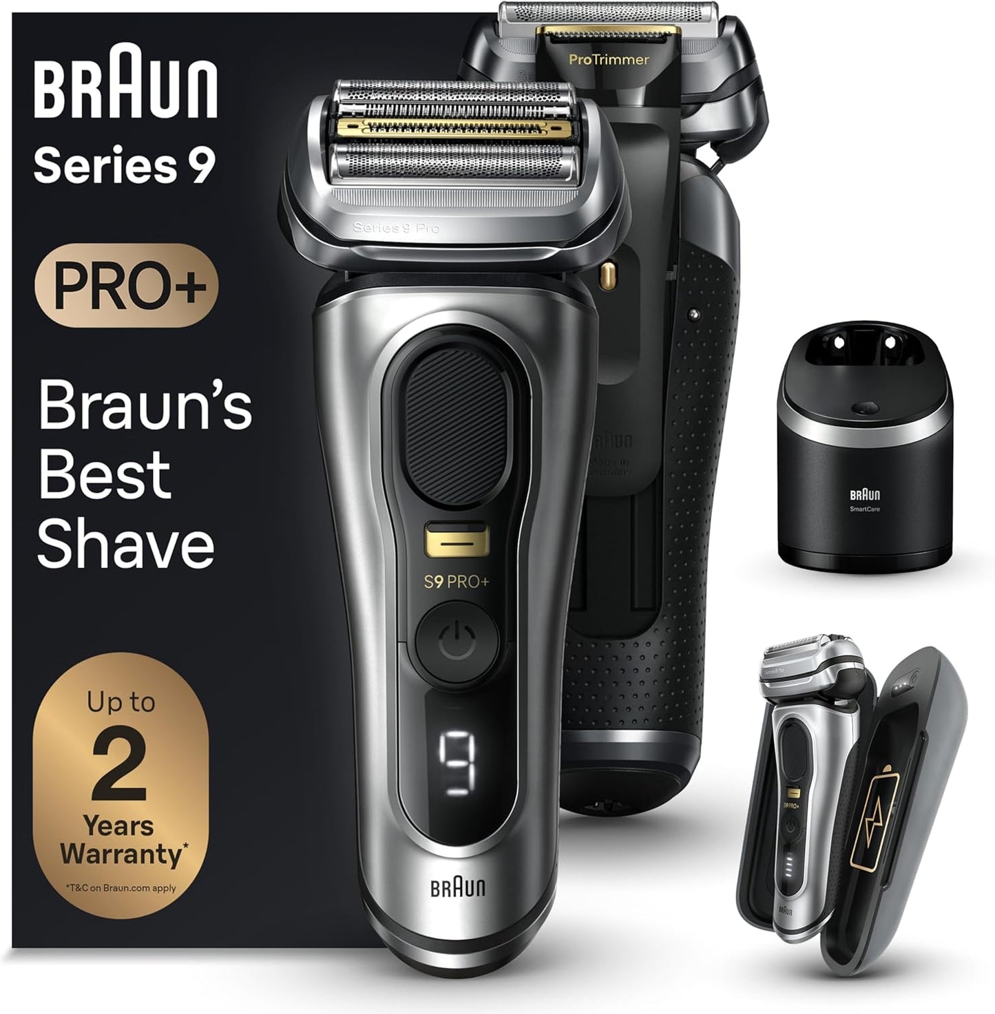 Braun Series 9 PRO+ 9577cc Electric Razor for Men, 5 Pro Shave Elements & Precision Long Hair Trimmer, 6in1 SmartCare Center, PowerCase for Mobile Charging, Wet & Dry, 60min Battery Runtime
