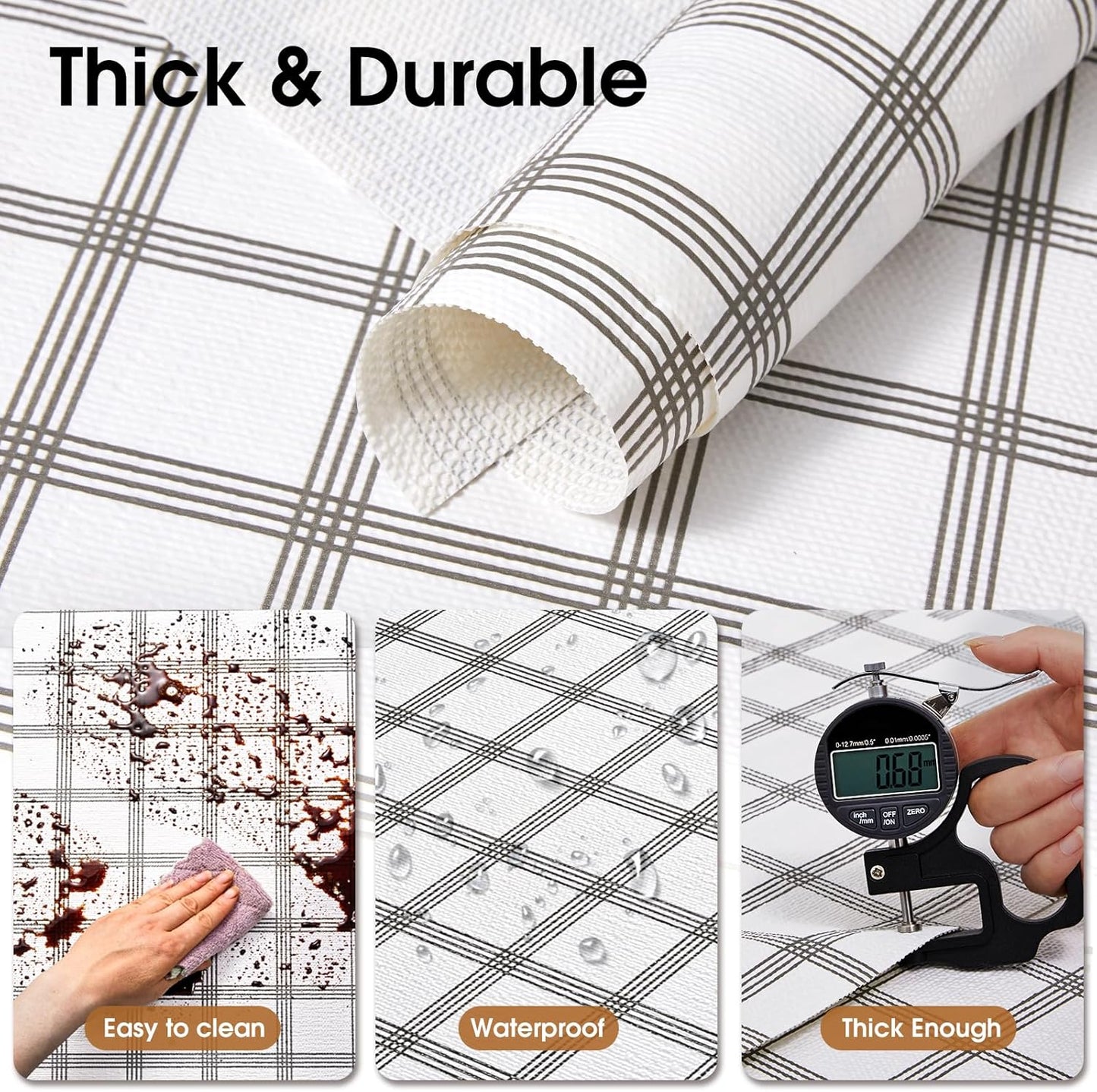 Beautysaid Shelf and Drawer Liner for Kitchen Cabinet, Non Adhesive Non Slip Shelf Paper Waterproof Washable Thickened for Dresser Pantry Shelve Bathroom Protector Liner(Plaid,23.6 in x 20 FT)