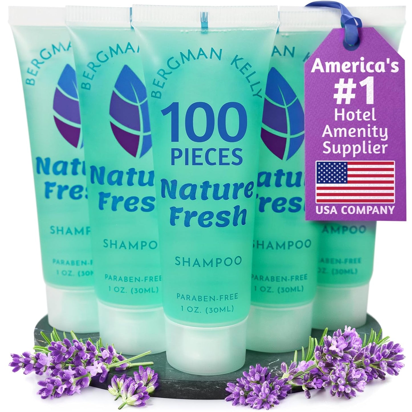 BERGMAN KELLY - Travel Size Hotel Shampoo - 1 fl oz, 100 PK, Nature Fresh - Delight Your Guests with Revitalizing & Refreshing Hair Cleanser for Guest Hospitality - Mini & Small Size Shampoo Bulk