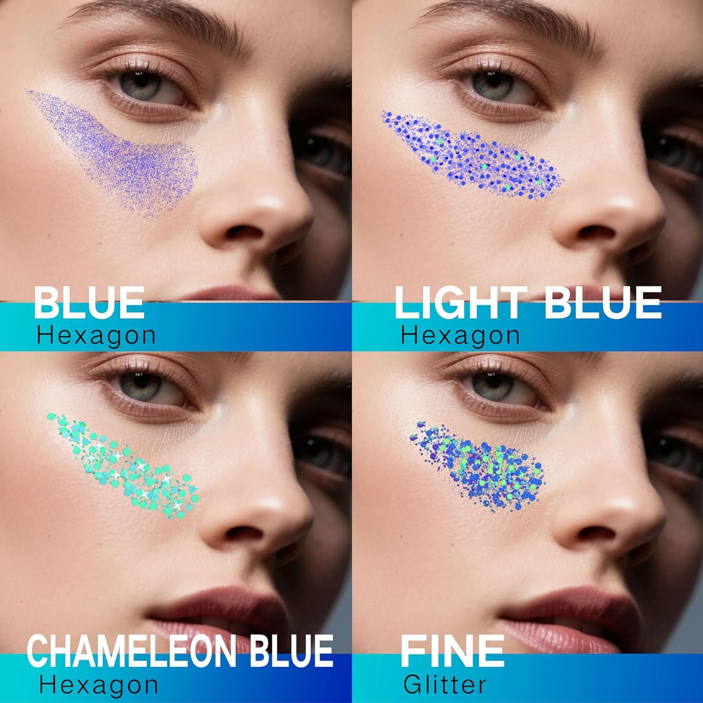 4 Jars Blue Face Glitter,Mermaid Costume for Kids,Sparkle Body Hair Glitter Face Paint,Singer Concert Rave Festival Glitter Accessories,40g/1.41 oz