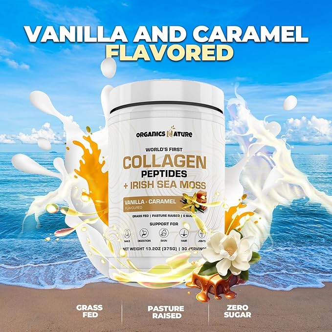 ORGANICS NATURE Collagen with Sea Moss Vanilla Caramel & Black Seed Oil Caps. 1000MG Softgels Bundle.