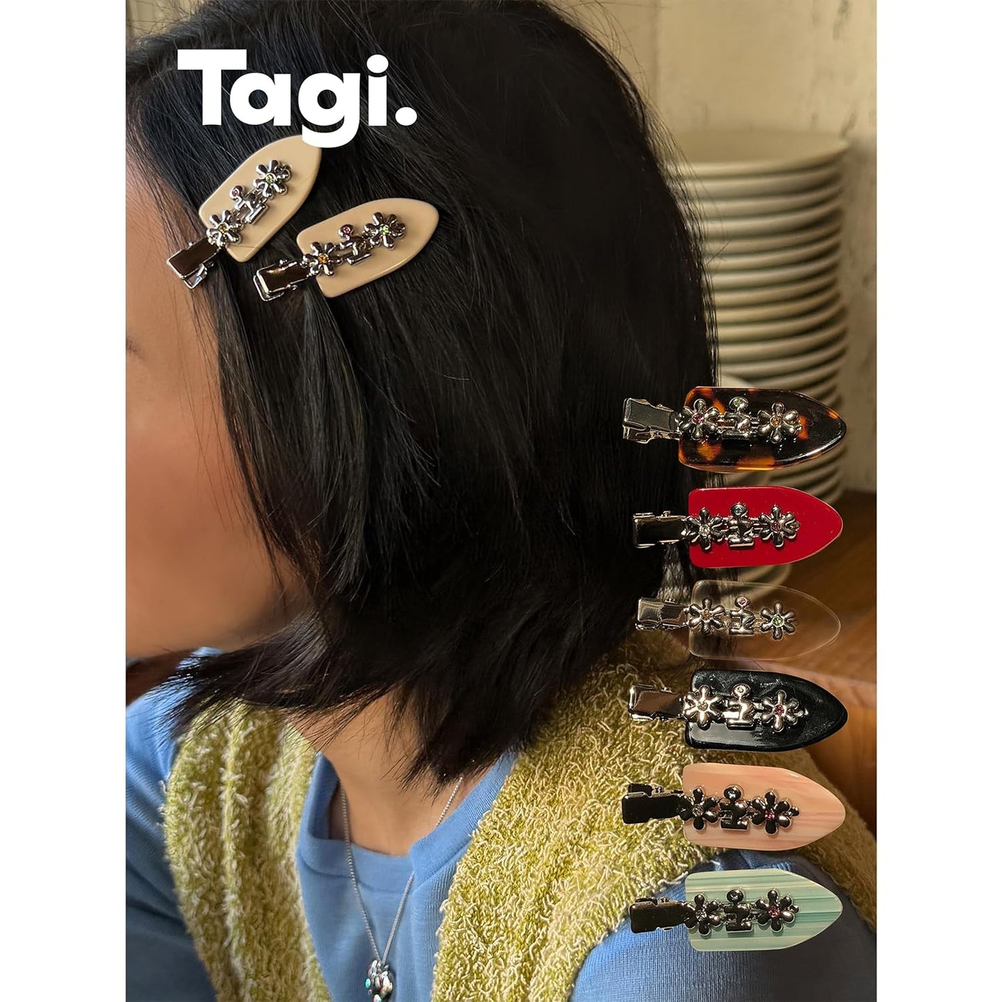 Tagi. Metal Floret Hair Clips, 2 Pack Hair Pins for Thick Hair Styling Accessories (Chocolates)