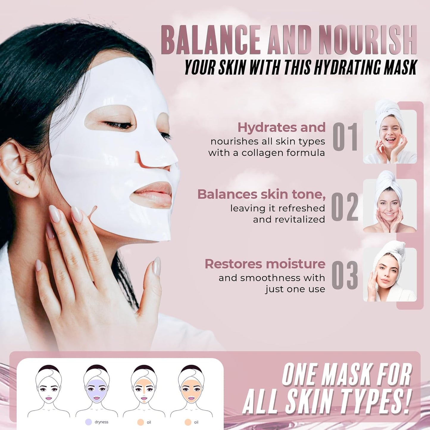 Hydrogel Collagen Face Mask – Firming & Hydrating Overnight Sheet For Dry Skin & Fine Lines – Dermatologist Tested, Anti-Aging, Korean Skin Care, Clean Beauty, Non-GMO – Pack of 6