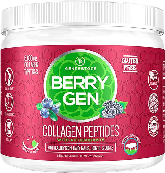 Collagen Powder with Antioxidants from BlackBerry and Blueberry Extracts - 30 Servings - Natural Dual Action Formula - Supports Joints, Hair, Skin, and Nails - Made in The USA