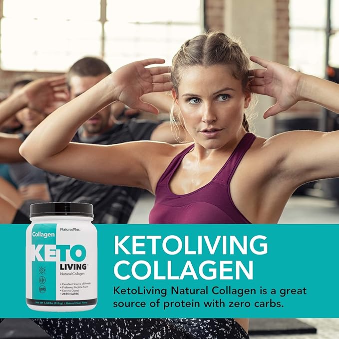 Natures Plus KetoLiving Natural Collagen, Unflavored - 1.36 lb Tub - Ketogenic Protein Powder - Supports Immune & Gut Health, Joint Mobility & Hair, Skin & Nails - Gluten-Free, Non-GMO - 28 Servings