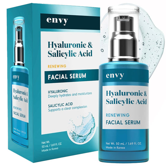 Envy Hyaluronic Acid Serum for Face - Pore Cleansing, Skin Tightening & Hydrating - Dermatologist Tested, Anti-Aging Facial Serum for All Skin Types - Cruelty-Free Korean Skin Care - 1.69 Fl. Oz