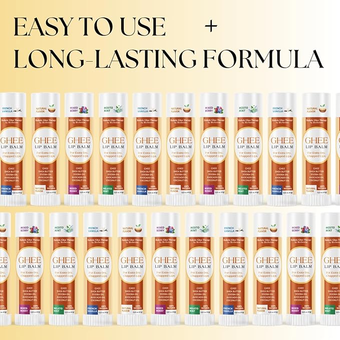 All Natural Lip Balm For Very Dry Lips | Hydrating & Moisturizing Lip Balm with Shea Butter, Ghee, Jojoba Oil, Coconut Oil | Chapped Lips & After Sun Care | BioSerene (4.5 gms/tube, Assorted)