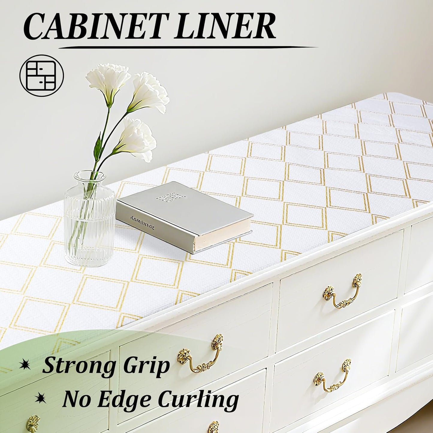 Cabinet Liners for Shelves Waterproof 24 Inch X 20 Ft Shelf Liners for Kitchen Cabinets Non-Adhesive Dress Drawer Liners Non Slip Grip Cupboard Paper for Kitchen Bathroom Closet Fridge Pantry