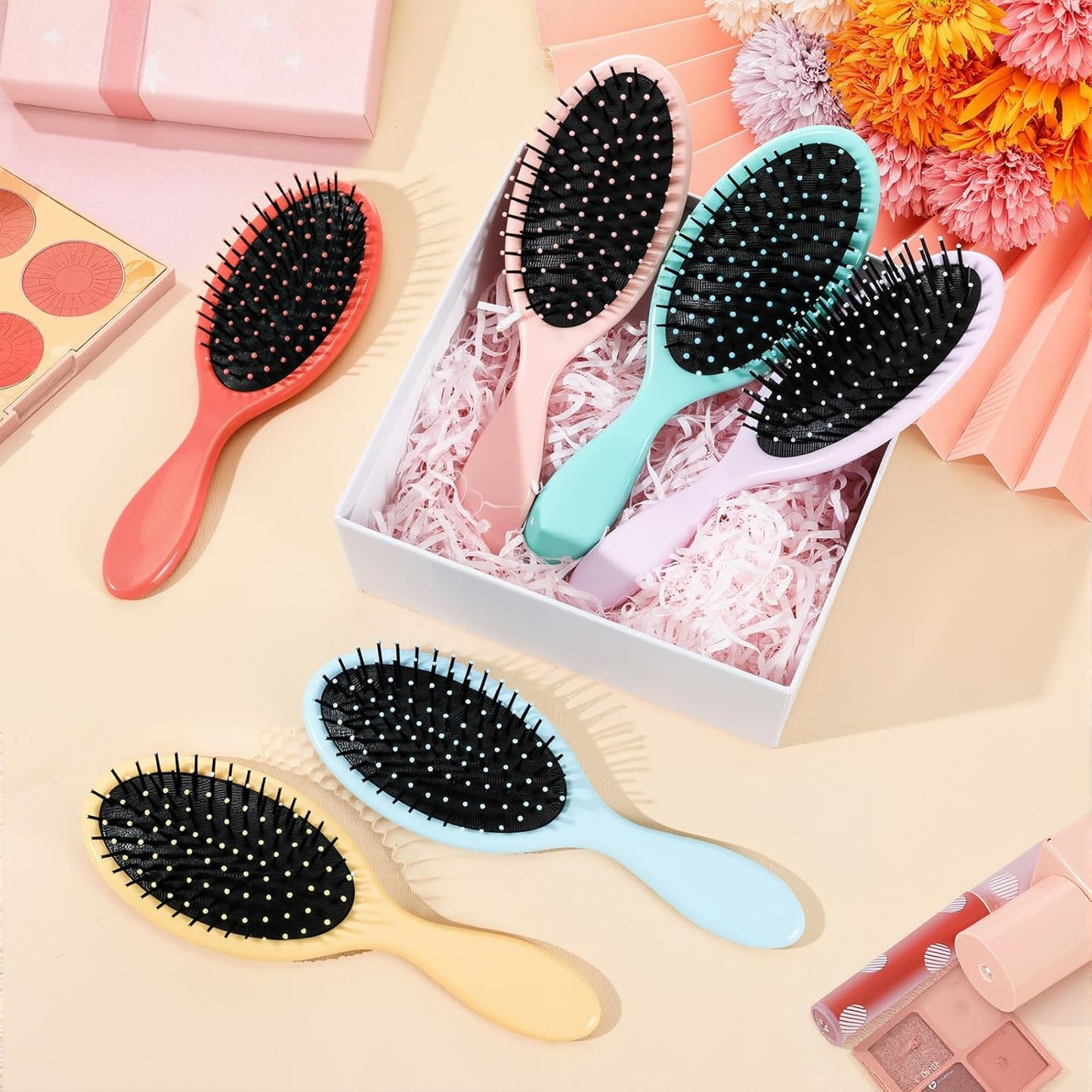 Nuenen 6 Pcs Wet Detangler Hair Brush Travel Dry Hair Brushes Detangling Hairbrush with Soft Bristles for Women Men Girls Boys(Fresh Color)