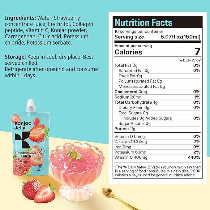 Konjac Jelly Strawberry Flavor with Collagen Peptides 10 Packs and Konjac Rice Gluten Free 12 Packs Low Calorie, Keto, Sugar Free, Healthy Food