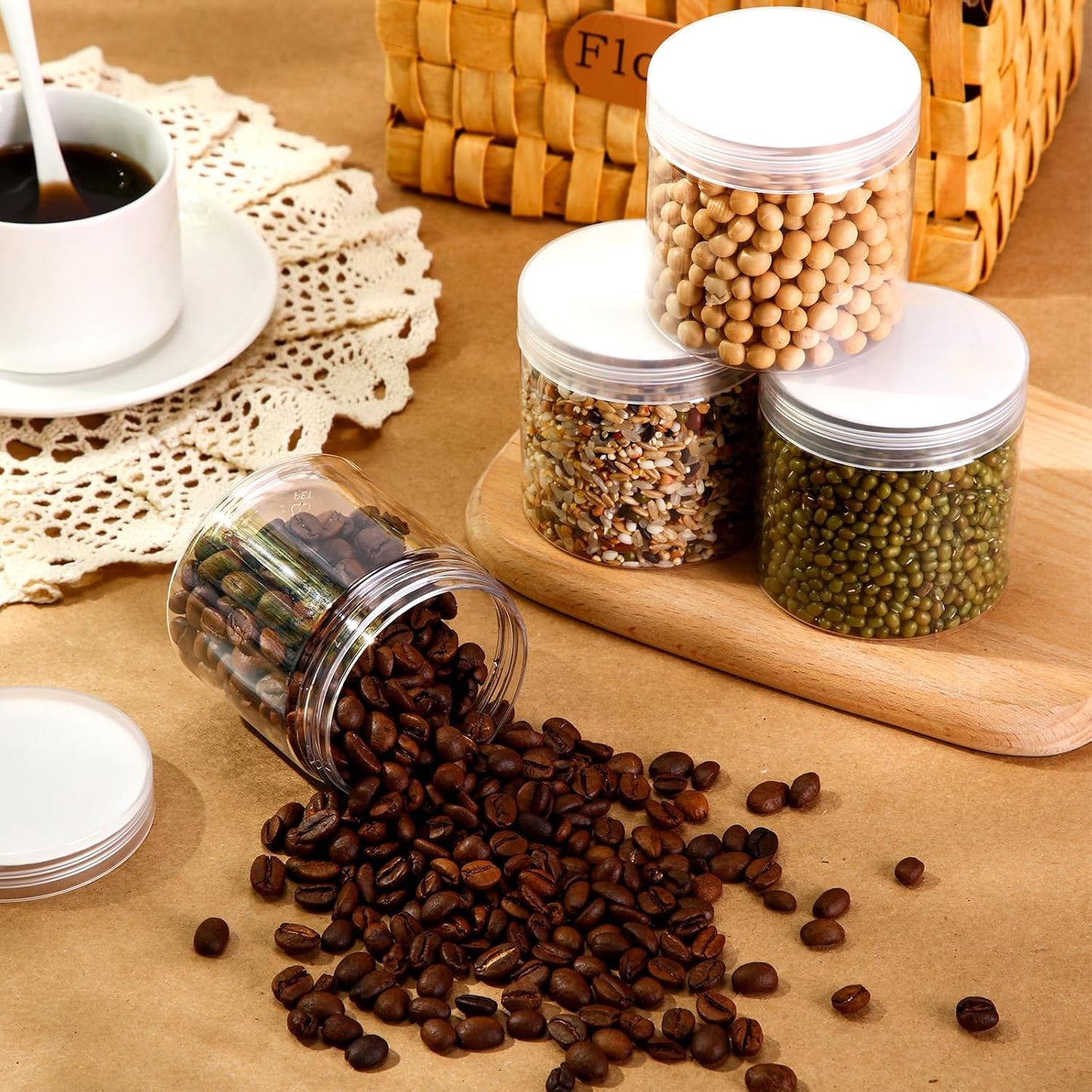 SATINIOR 6 Pack 10 oz Plastic Jars Containers with Lids Wide-mouth Refillable Leakproof Reusable Round Empty Jars for Travel Cosmetic Dry Food Spice Candy Cookie Home Kitchen Organizing (Clear)