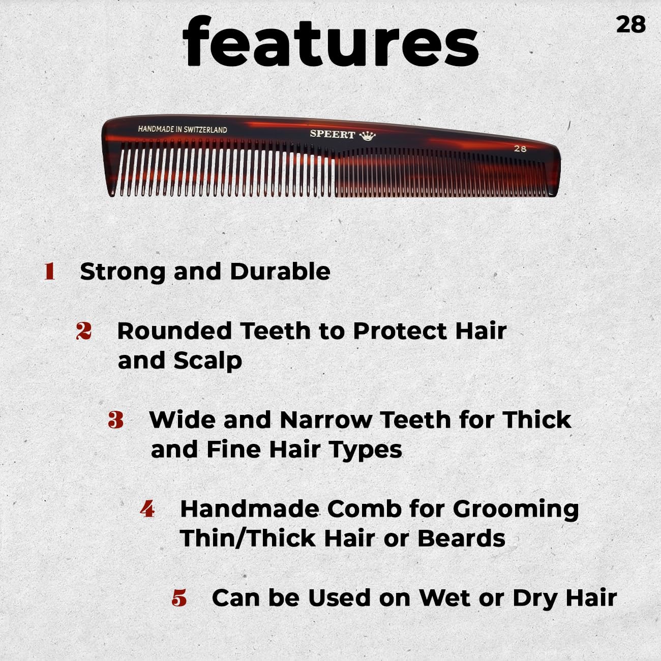#28 Handmade Wide Narrow Tooth Comb Tortoise Havana Acetate Thick Coarse Curly Thin Fine Straight Hair Detangling Parting Grooming Teasing Hair Styling Hairdresser Barber Hairdressing Wet Dry