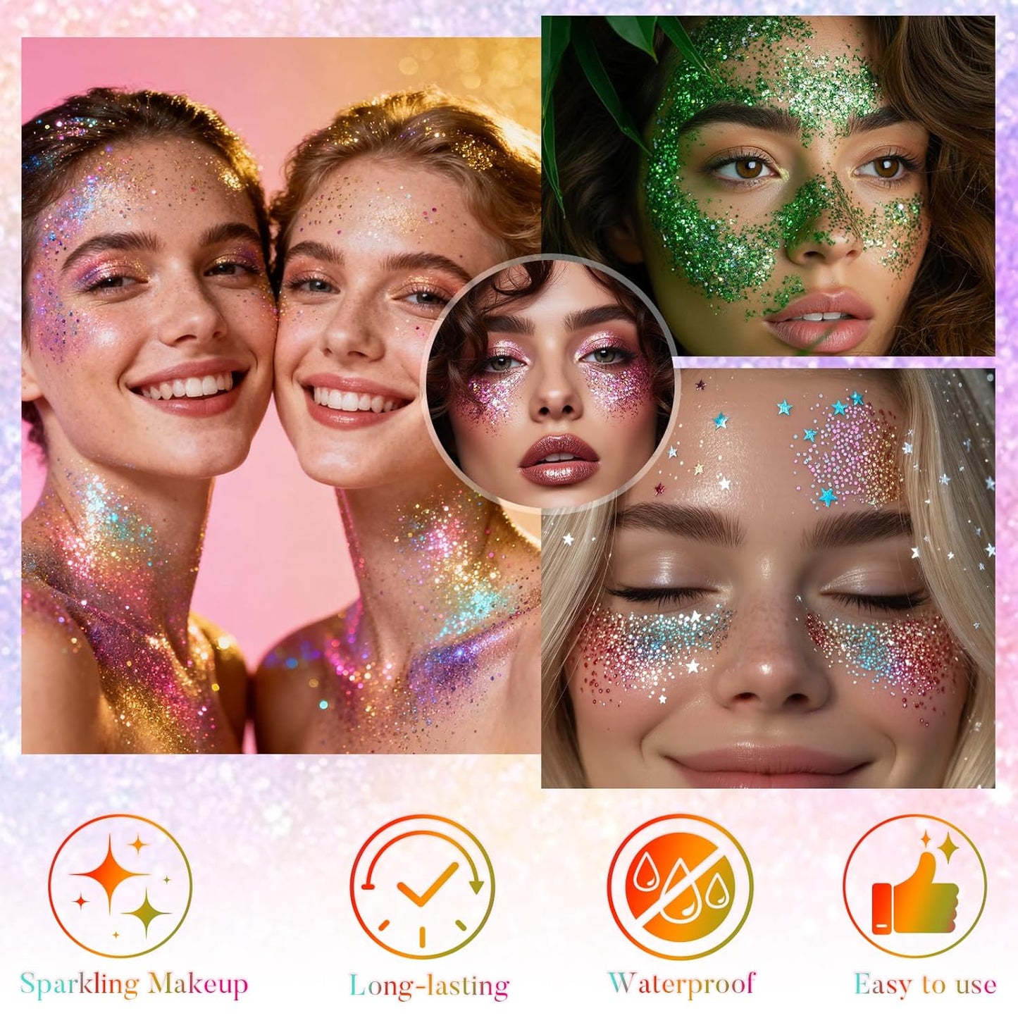 Gold Face and Body Glitter Stick for Sparkling Makeup, Hair Glitter Accessories for Women, Highlighting Stick for Fairy Dust Makeup, Cheerful Face Glitter for Festive Parties and Carnivals