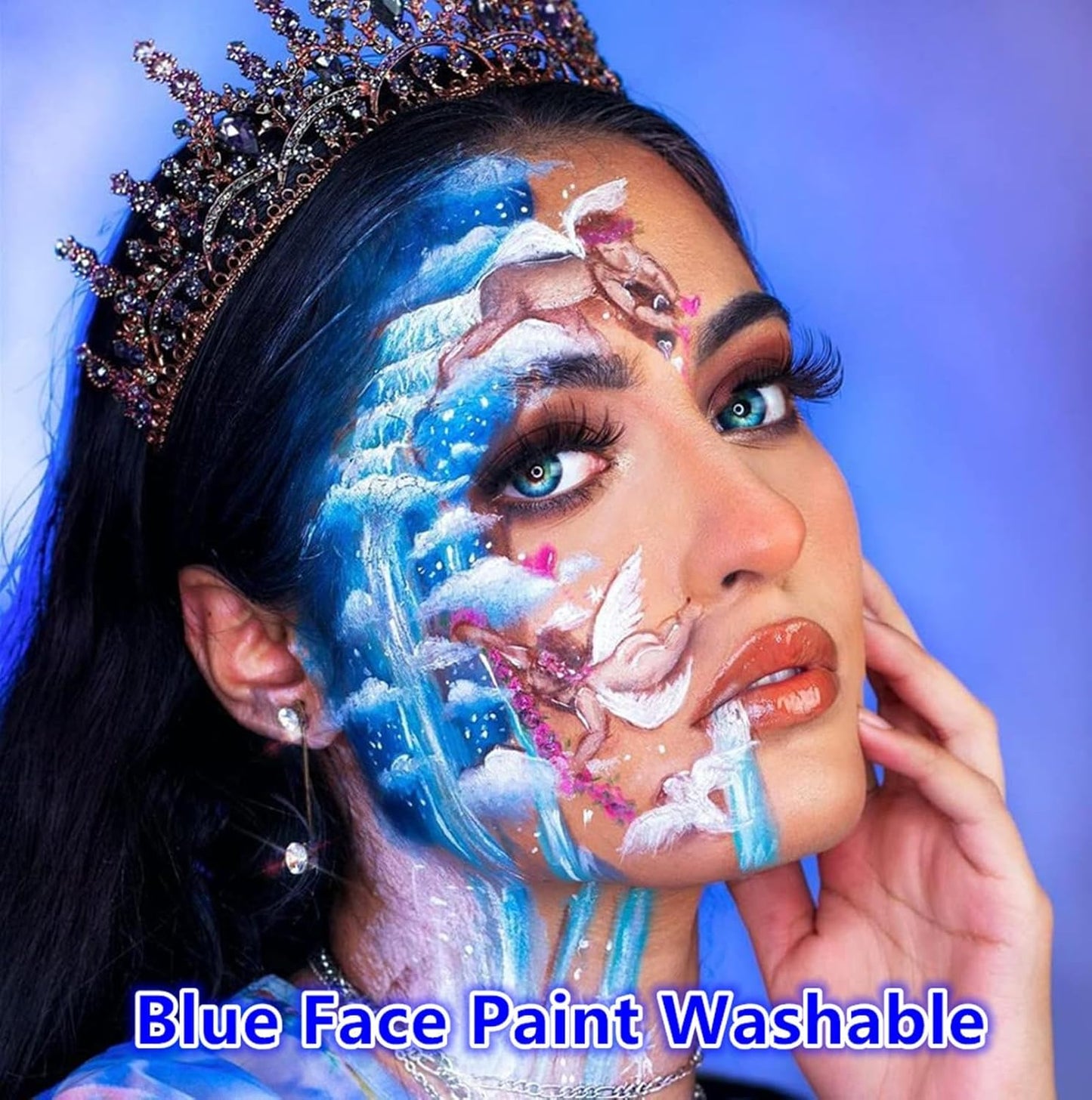 Go Ho Royal Blue Face Paint Washable,Water Based Cream Blue Face Body Paint,Halloween Cosplay SFX Smurf Mystique Avatar Clown Makeup,Highly Pigmented,Smooth and Safe for Skin
