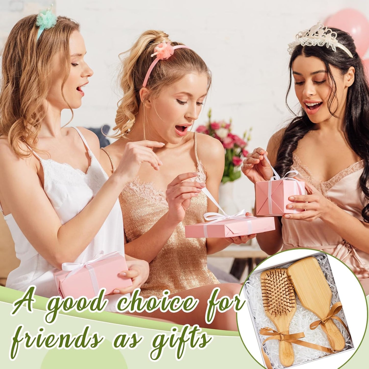 Tessco for you 12 Pcs Christmas Bamboo Hair Brushes Thanksgiving Bulk Wooden Paddle Brush Scalp Massage Bristle Anti Static Engraving DIY Gift for Women Wedding(7.87'' X 2.56'',Natural)