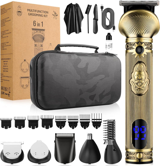 Beard Trimmer Kit for Men - Professional 6 in 1 Hair Clipper Trimmer, Cordless Multi Groomer, Mens Grooming Kit for Beard, Face, Body Nose Electric Razor with Travel Case as Gifts for Him