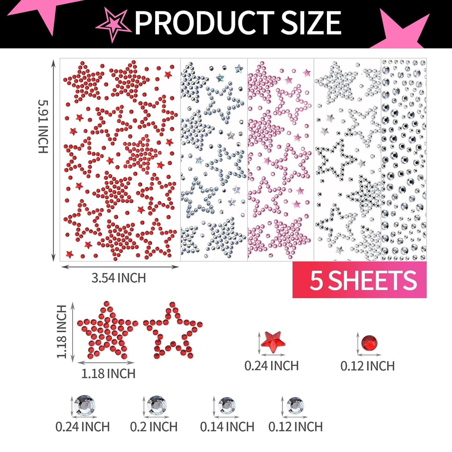 YGDZ Face Gems Face Jewels, Self Adhesive Hair Gems Festival Star Rhinestone Stickers for Face, Eye, Makeup, Body, Stick on Gems, Rave Accessories, Y2K Star Face Stickers for Kids, Women