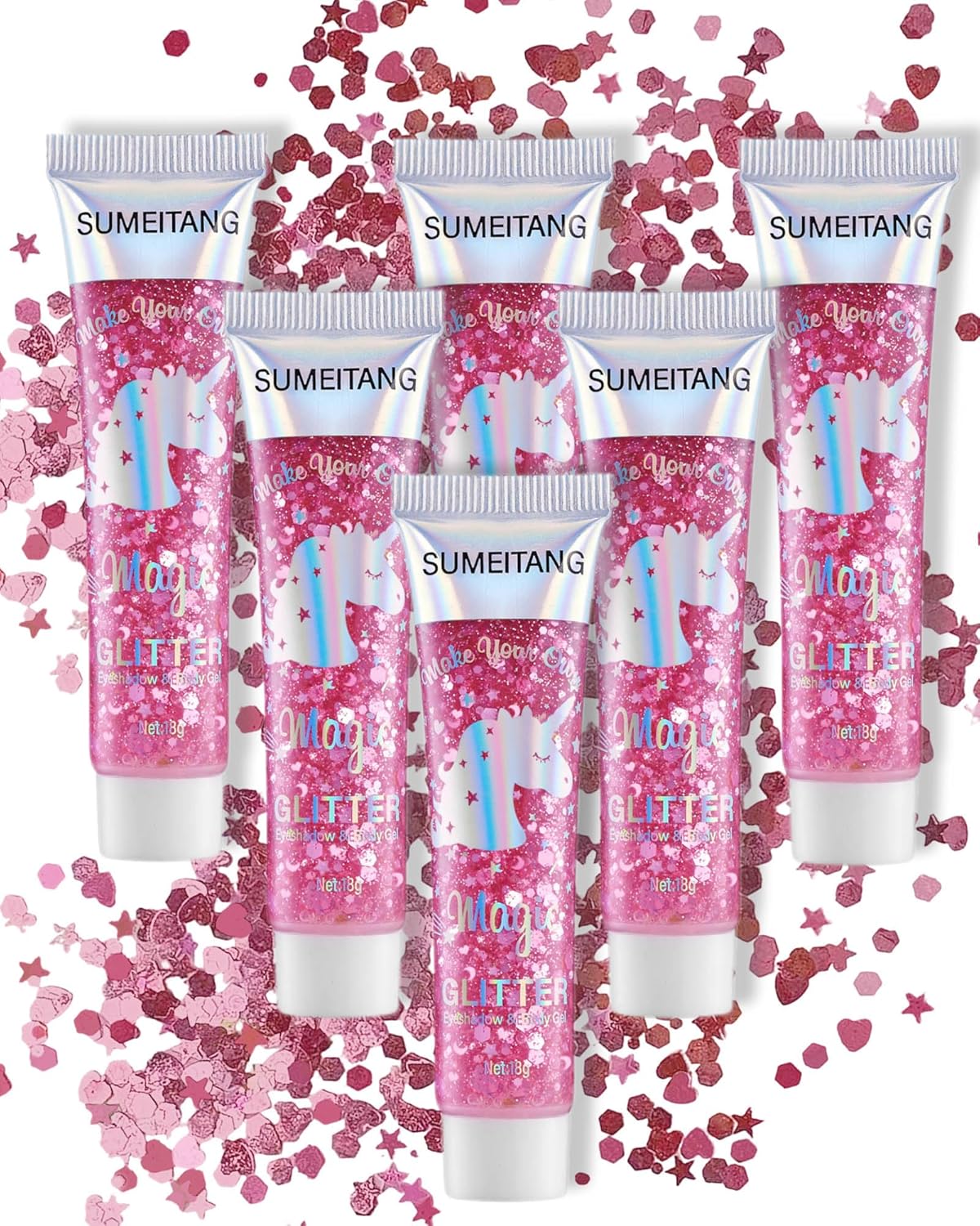 6PCS Pink Face Body Glitter Gel，Mermaid Holographic Sequins Chunky Glitter Paint for Party Singer Concerts Music Festival Rave Accessories for Girls Women Face Body Hair Sparkling Makeup