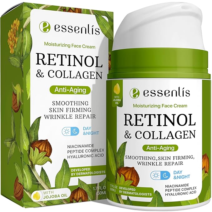 Retinol Collagen Cream, Anti Aging Face Moisturizer and Caffeine Eye Cream for Dark Circles and Puffiness