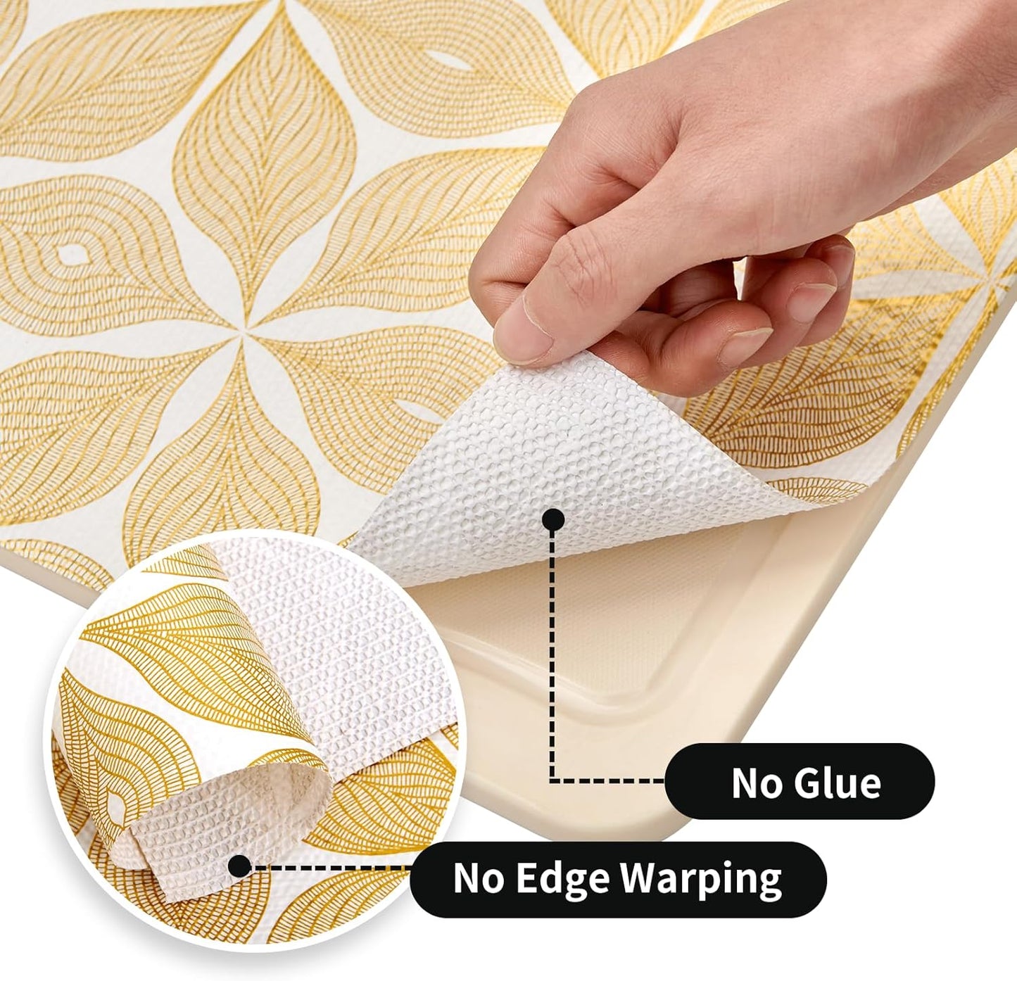 Shelf Liners for Kitchen Cabinets 17in x 30FT, Non Adhesive Cabinet Liner Strong Non-Slip Golden Leaf Drawer Liner, Easy to Clean for Shelf, Cabinet with Knife and Tape Measure