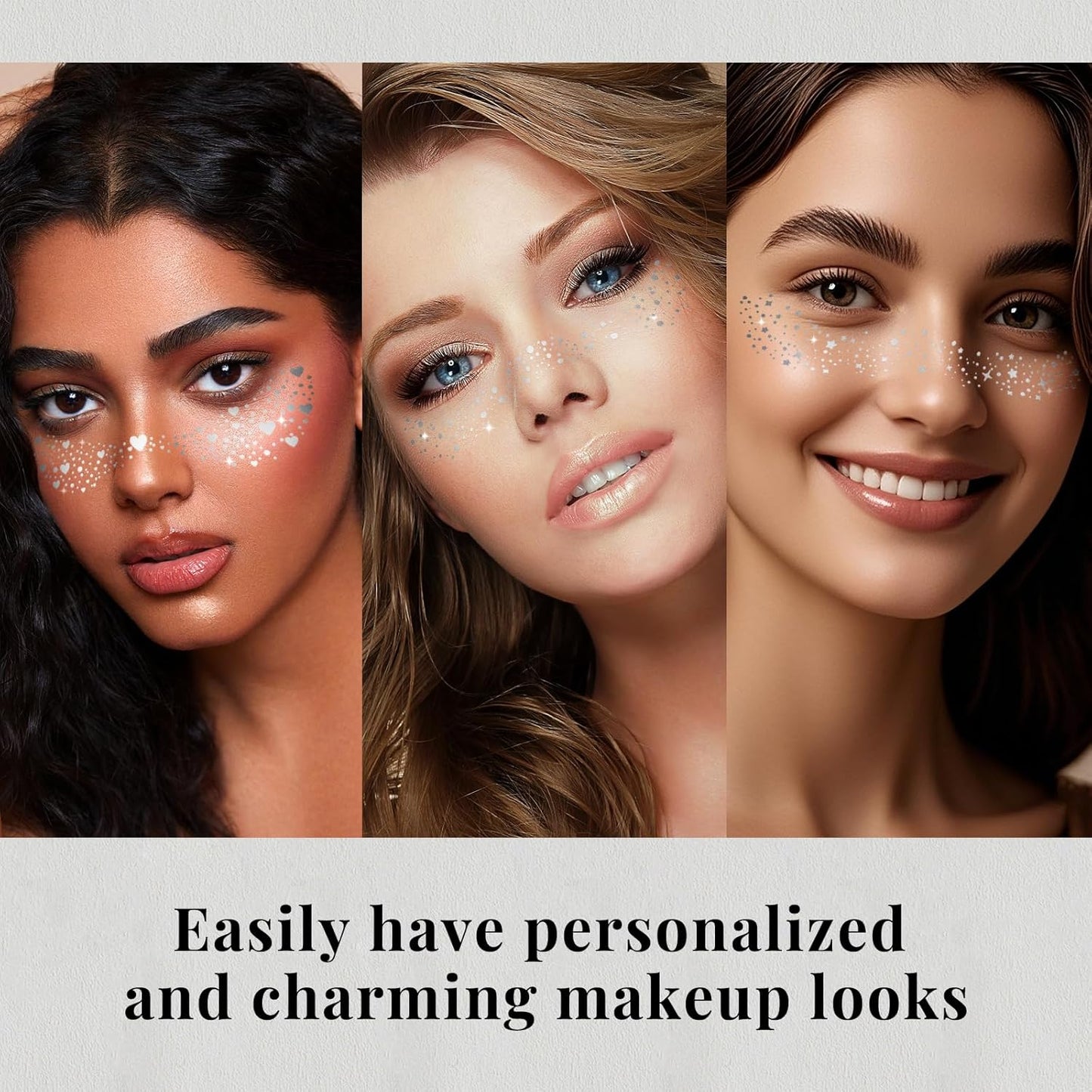 24pcs Glitter Freckles Makeup Patches-Silvery-Face Glitter Speckle, Sparkle Speckles Patches for Women, Cute Fake Freckles, Glitter Freckle Face Tattoo, Accessories for Musical Festival