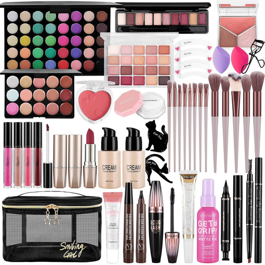 Makeup Set For Women Full Kit Includes Eyeshadow Concealer Palette Lip Gloss Lipstick Eye Pencil Makeup Brushes, All In One Makeup Gift Set For Teen, Girl And Beginner，Stocking Stuffers for Teen Girls