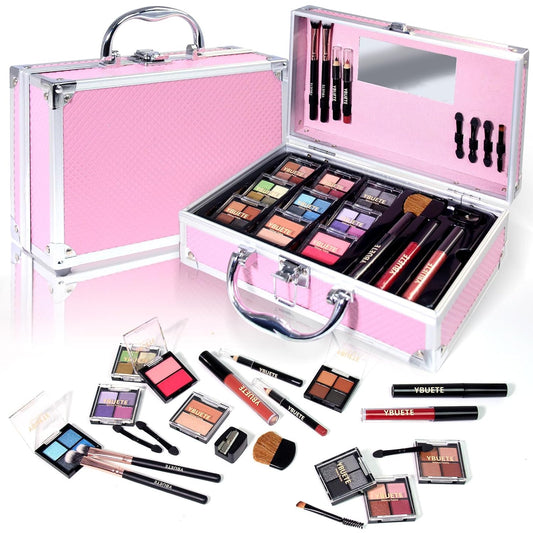 Makeup Starter Set, Beginner Cosmetics Kit, Full Train Case, Eyeshadow, Blusher, Contour, Eyebrow Powder