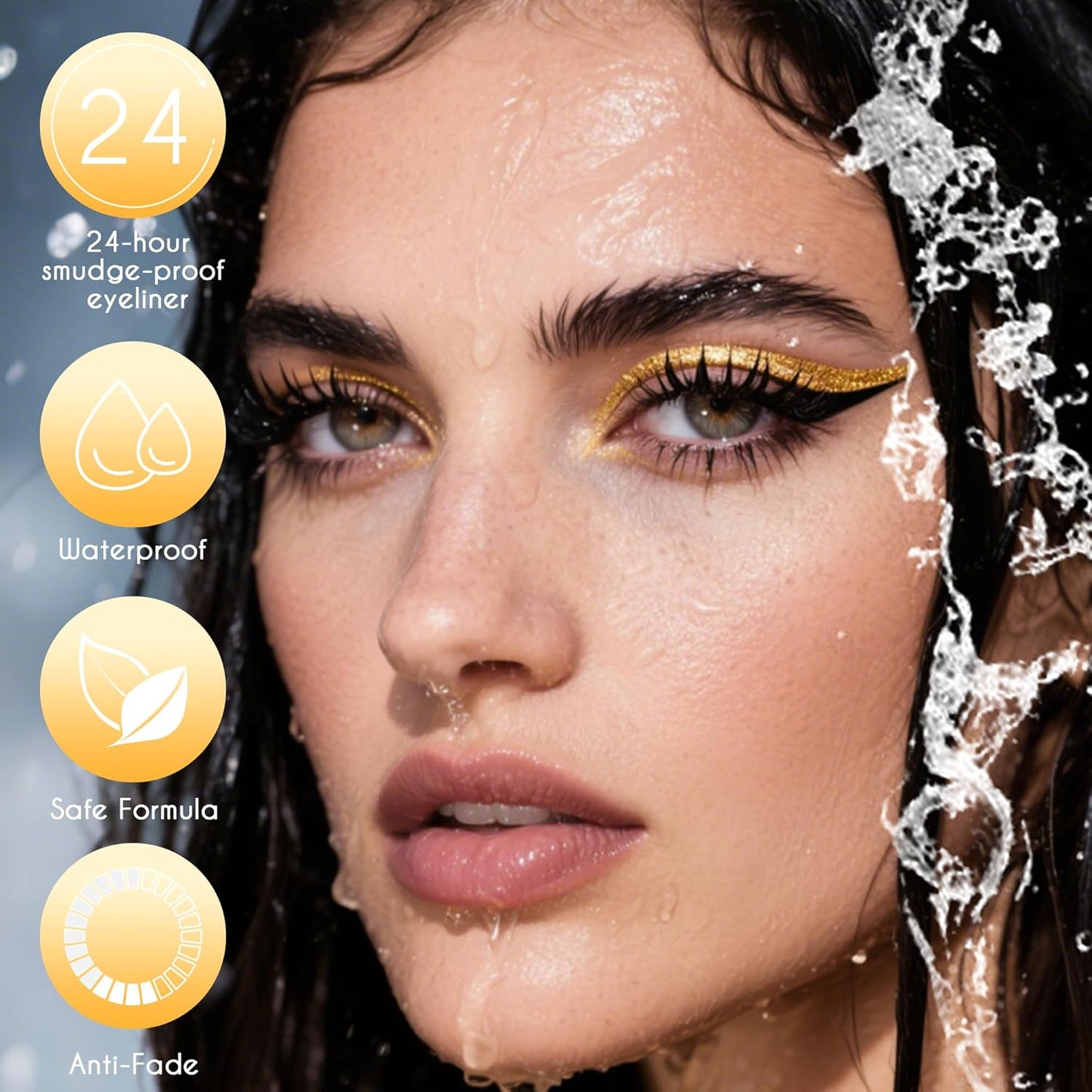 docolor Eyeliner, 2PCS Gold Liquid Eyeliner Waterproof Eye Liner Pen Super Slim Precise All Day Gold Eye Pencils Professional Makeup Liquid Eye Liner Pencil for Women