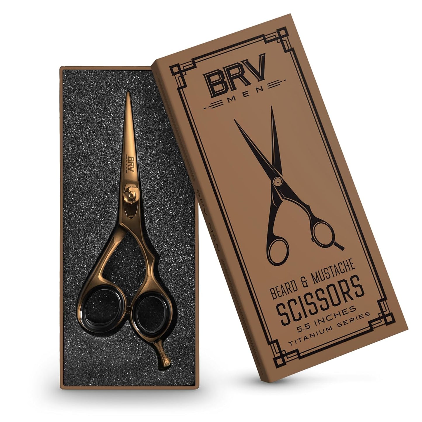 Facial Hair Scissors for Men | Titanium Series | Mustache & Beard Trimming Scissors | 5.5 inches l Sharp & Precise Grooming | Razor Edge Barber Scissor (RIGHT HANDED - titanium bronze)