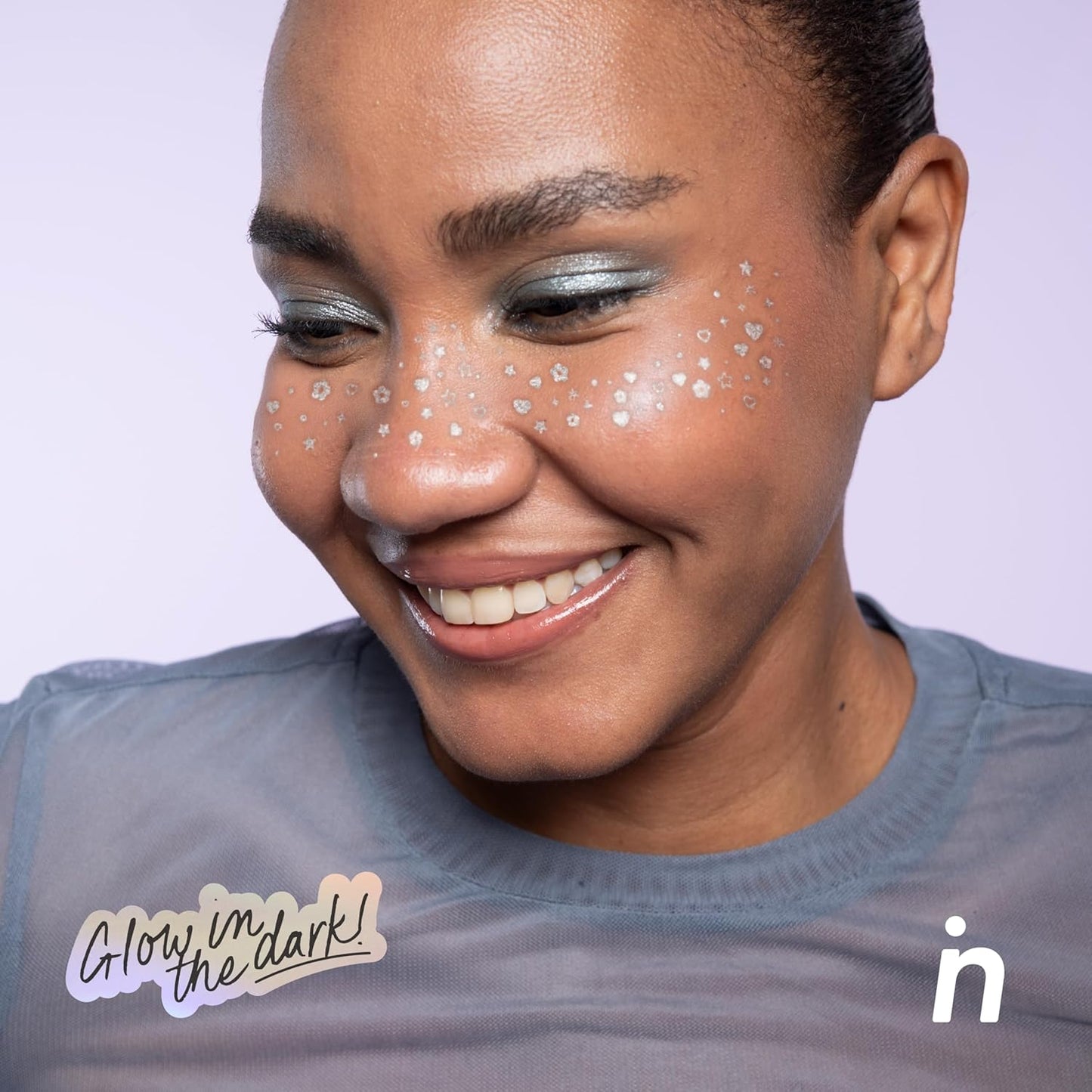 Nipskin Glow Getter Stick-On Face & Body Art Patches – Glow-in-the-Dark Stars & Hearts – Sweat-Proof, Soft on Skin – 4 Pieces