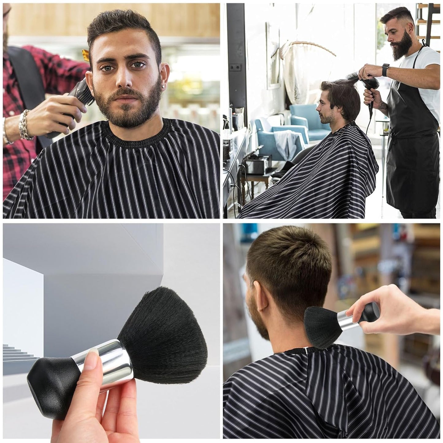 FEBSNOW Professional Hair Cutting Cape with Neck Duster Brush, FEBSNOW Salon Barber Cape, Hair Cutting Accessories (Black Stripe)