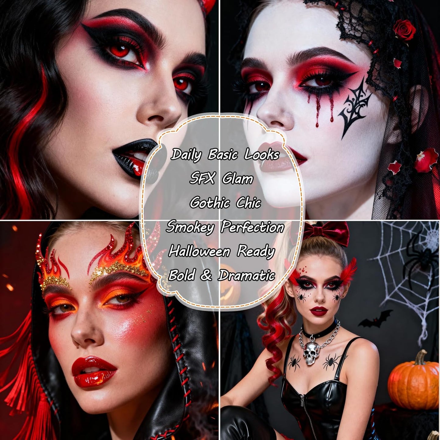 Erinde Red Eyeshadow Palette, 15 Colors Burgundy Gray Silver Eye Shadow Pallet, Matte, Shimmer, Glitter & Metallic, Highly Pigmented Blendable Makeup Kit for Halloween Costume, Cosplay & Party Looks