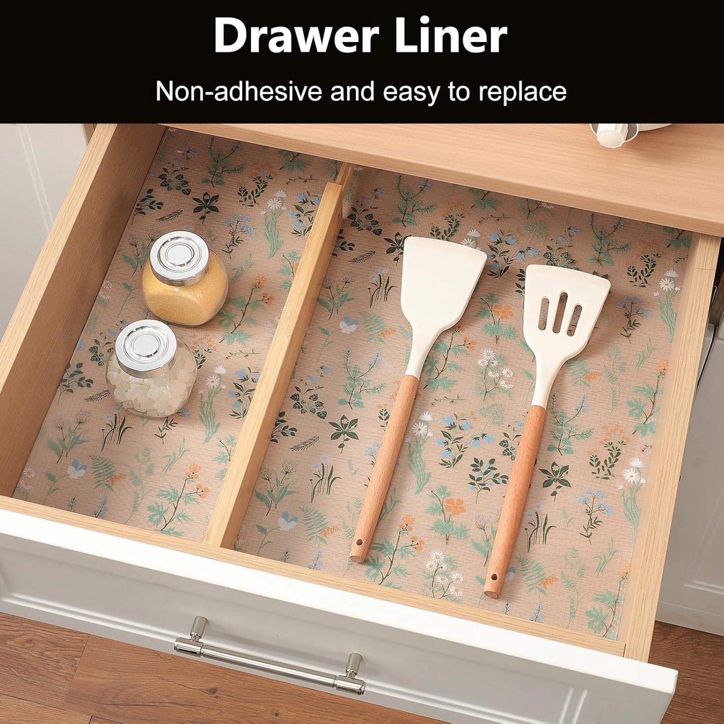 INNOLITES Shelf Liners for Kitchen Cabinets – Drawer Liner Waterproof & Oil-Proof, Non-Adhesive EVA with Floral Pattern – Durable Washable, Easy to Cut (17.7" x 78.7")