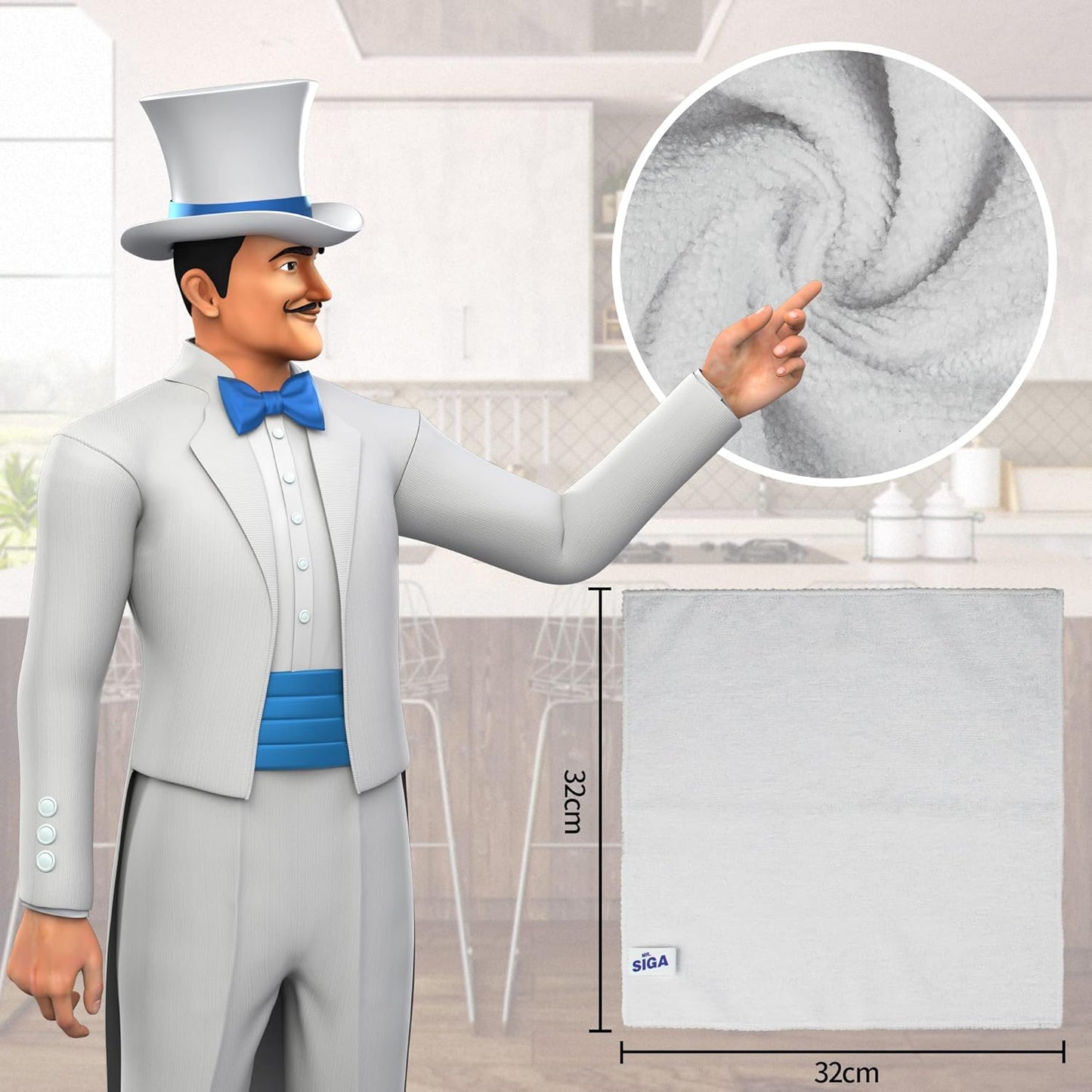 MR.SIGA Microfiber Cleaning Cloth, All-Purpose Microfiber Towels, Streak Free Cleaning Rags, Pack of 12, White, Size 32 x 32 cm(12.6 x 12.6 inch)