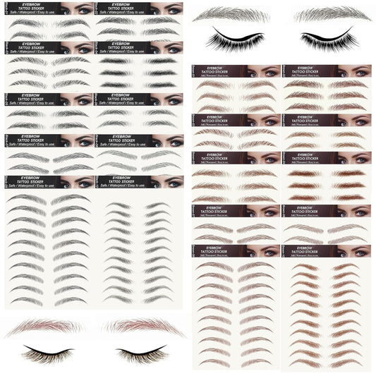 20 Sheets 200 Pairs Eyebrow Tattoo Stickers 4D Stickers Eyebrow Transfers Stickers Peel off Eyebrow Grooming Shaping Makeup Sticker for Women Girls Brown and Black