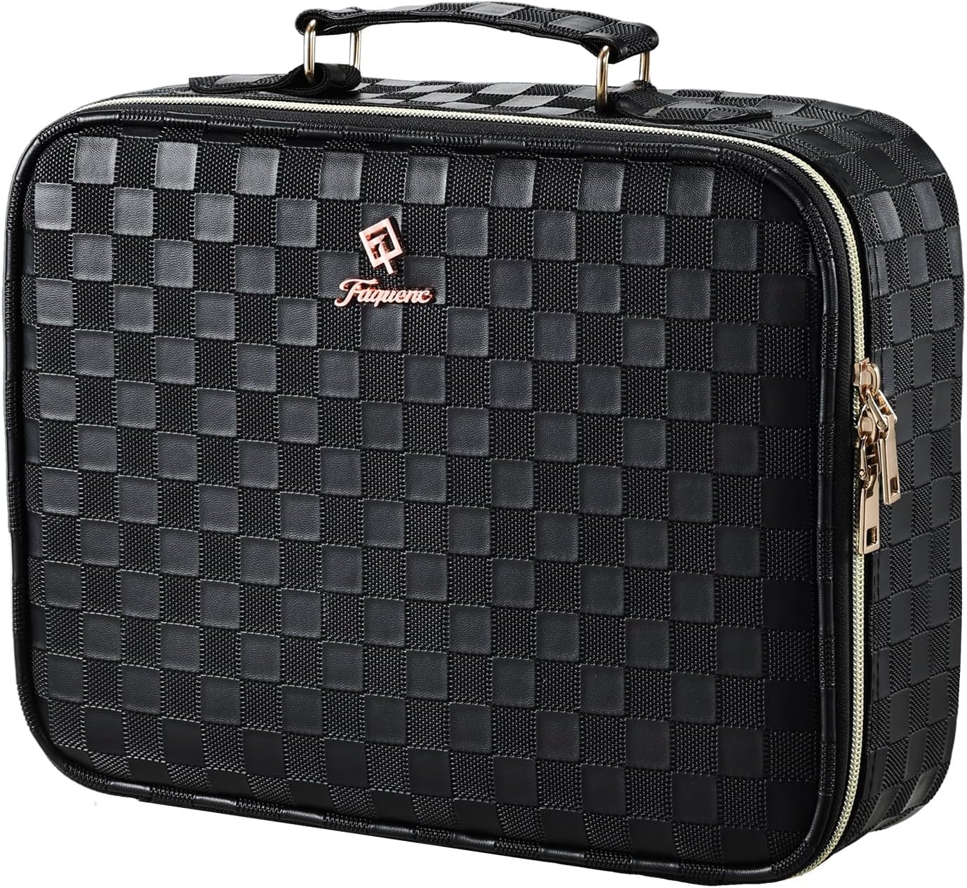 Makeup Bag with LED Lighted Mirror 12.2 IN Travel Makeup Bag Adjustable Brightness in 3 Colors Cosmetic Organizer Artist Storage Bag with Dividers Brush Holder Bag Vanity Black Checkerboard