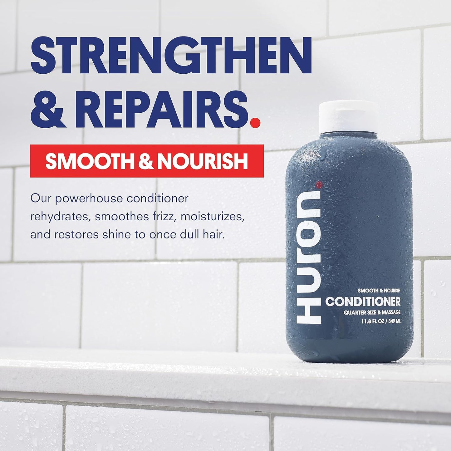 Huron Men’s Conditioner - Lightweight, Hydrating Conditioner - Eliminates Frizzy Hair, Moisturizes, & Restores Shine - Clean & Invigorating Scent - 100% Vegan Ingredients & Cruelty-Free - 11.8 Fl Oz (2 Pack)