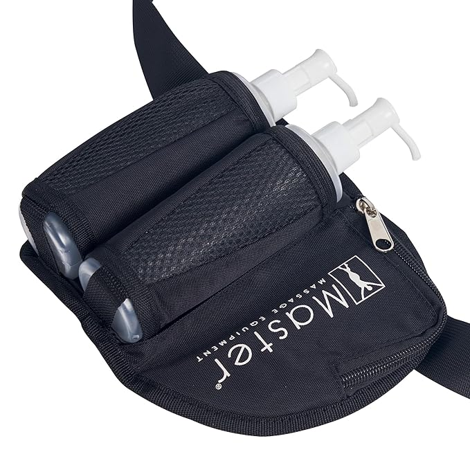 Master Massage Double Bottle Massage Oil Holster - Adjustable Cream & Lotion Bag Kit - Incl. Two 8 Oz Refillable Pump Dispenser