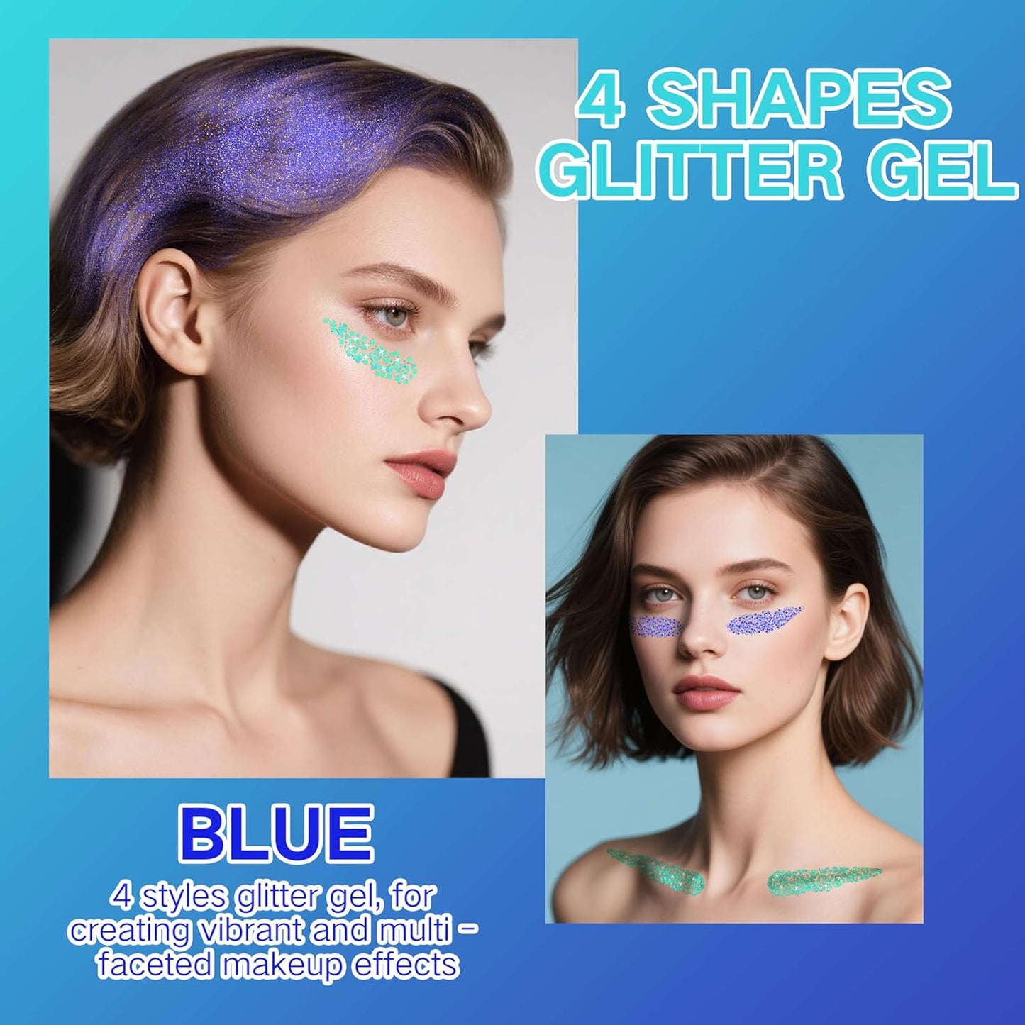 4 Jars Blue Face Glitter,Mermaid Costume for Kids,Sparkle Body Hair Glitter Face Paint,Singer Concert Rave Festival Glitter Accessories,40g/1.41 oz