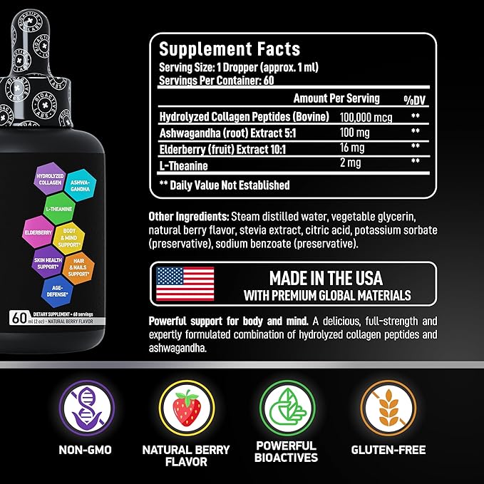 Liquid Collagen & Ashwagandha and Pure Saffron Extract Capsules Beauty and Energy Support Bundle